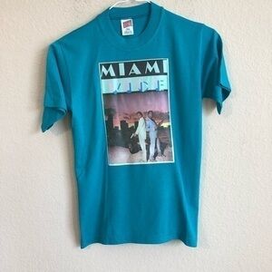 Vintage 1980s Miami Vice Iron-On On Soffee  Short Sleeve Turquoise Teal T-Shirt